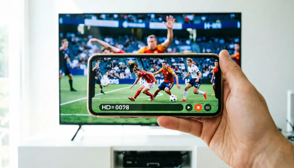 Smart TV Bildschirm mit Übersicht und Testergebnissen führender IPTV Dienste in Deutschland 2026